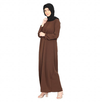 A-line inner abaya with a complementary Hijab-Dark Brown