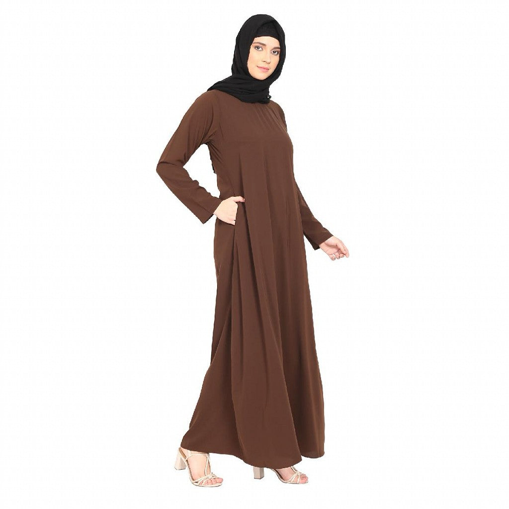 A-line inner abaya with a complementary Hijab-Dark Brown