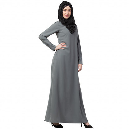 A-line inner abaya with a complementary Hijab-Grey