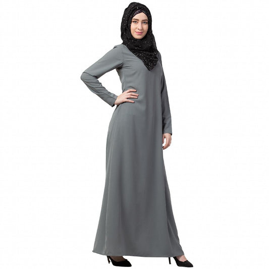 A-line inner abaya with a complementary Hijab-Grey