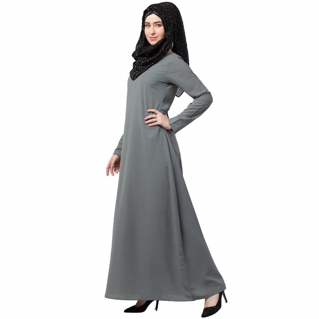 A-line inner abaya with a complementary Hijab-Grey