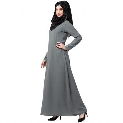 A-line inner abaya with a complementary Hijab-Grey