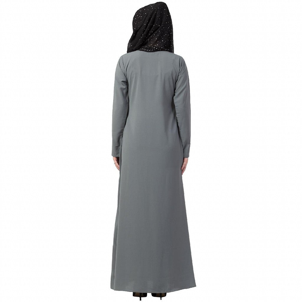 A-line inner abaya with a complementary Hijab-Grey
