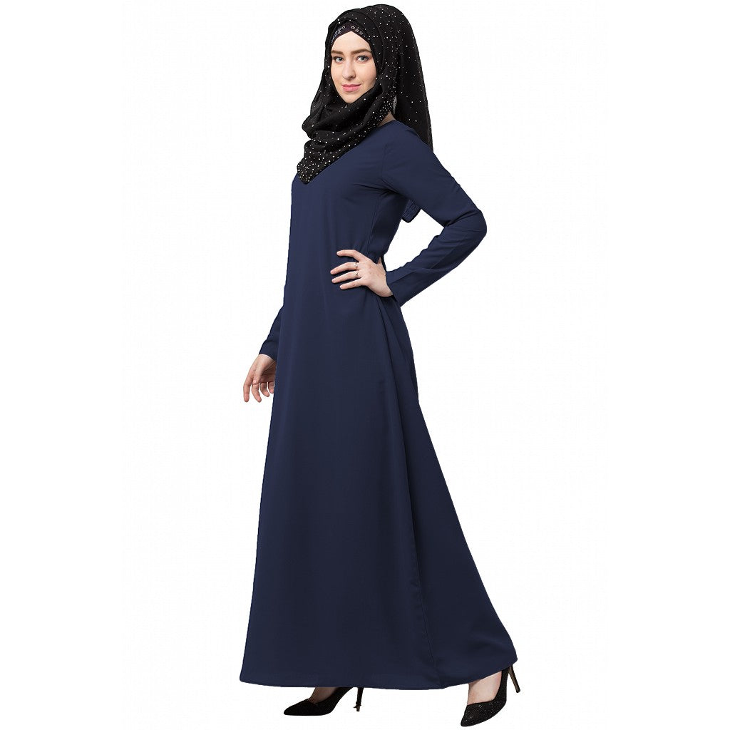 A-line inner abaya with a complementary Hijab- Navy Blue