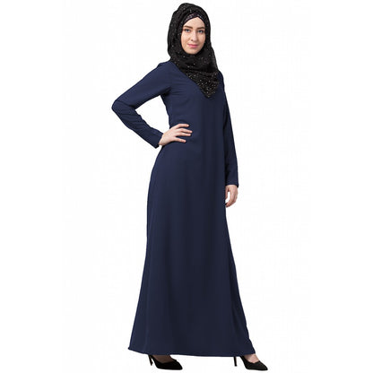 A-line inner abaya with a complementary Hijab- Navy Blue
