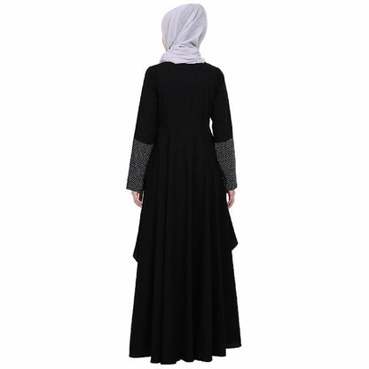 Polka dotted asymmetrical dress abaya- Black