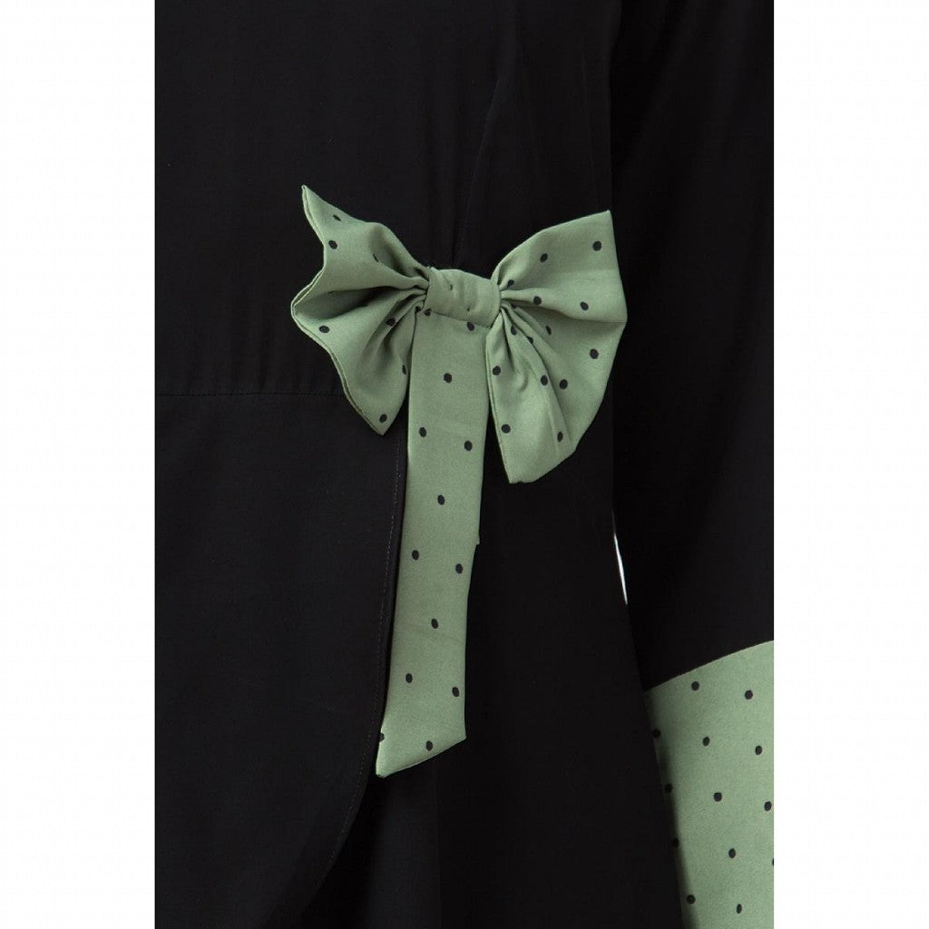 Polka dotted asymmetrical dress abaya- Green-Black