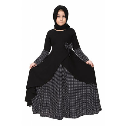 Polka dotted asymmetrical dress for kids- Black