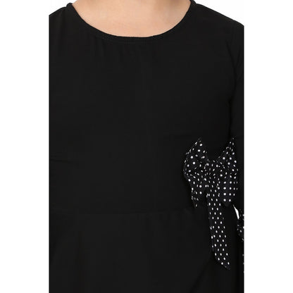 Polka dotted asymmetrical dress for kids- Black