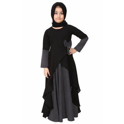 Polka dotted asymmetrical dress for kids- Black