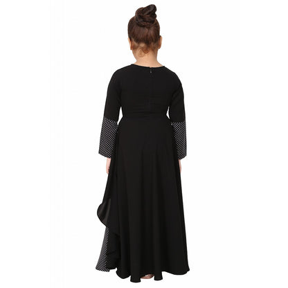 Polka dotted asymmetrical dress for kids- Black