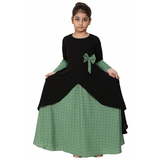 Polka dotted asymmetrical dress for kids- Green-Black