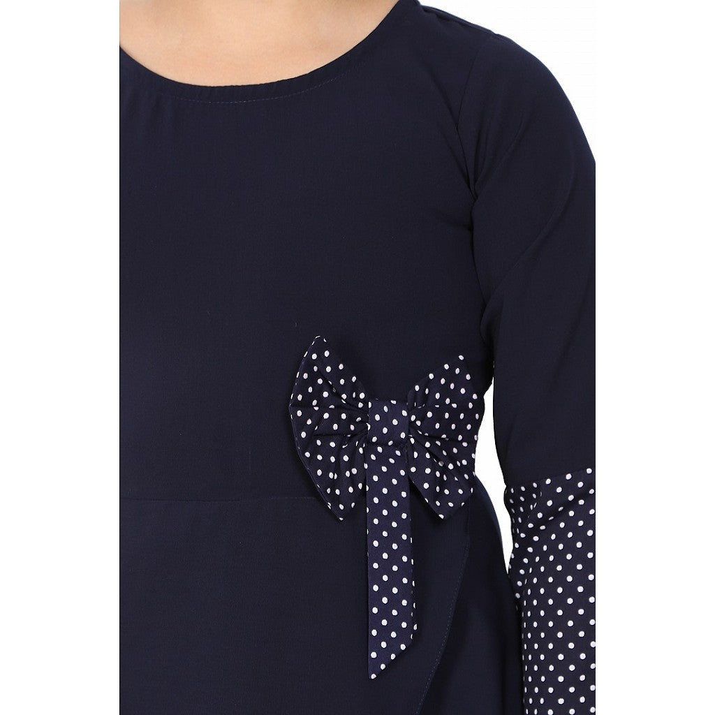 Polka dotted asymmetrical dress for kids- Navy Blue