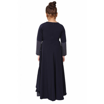 Polka dotted asymmetrical dress for kids- Navy Blue