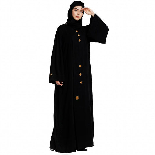 Loose fit abaya with embroidery button work- Black