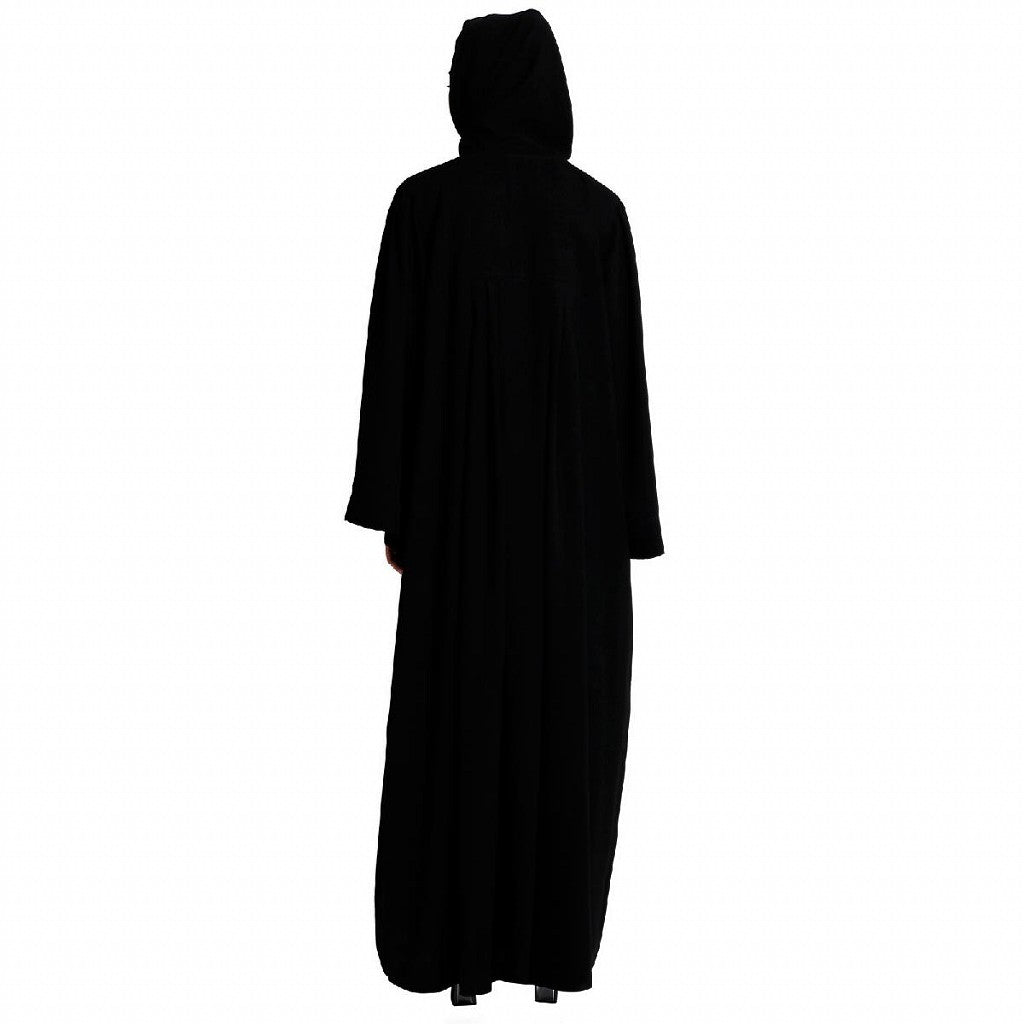 Loose fit abaya with embroidery button work- Black