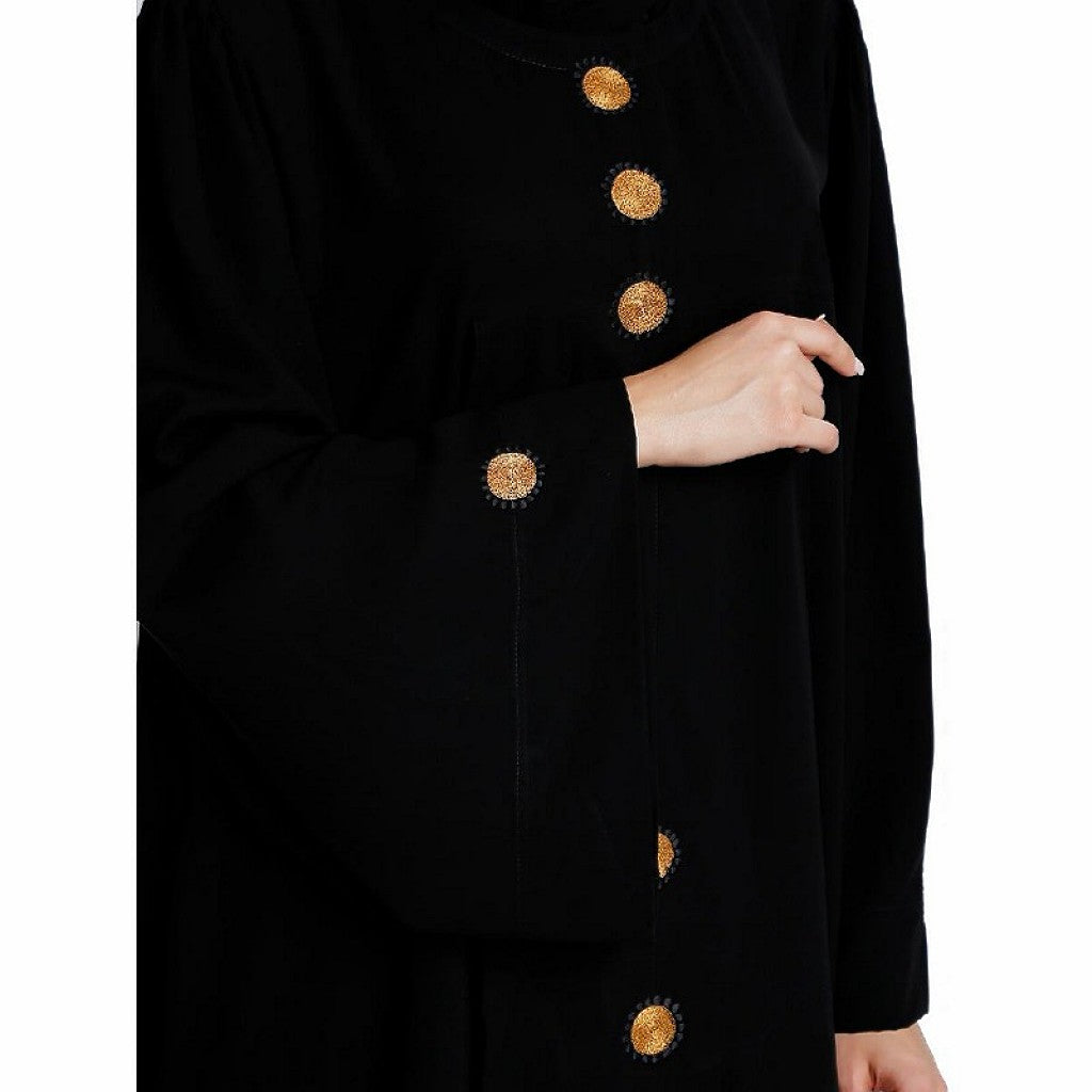 Loose fit abaya with embroidery button work- Black