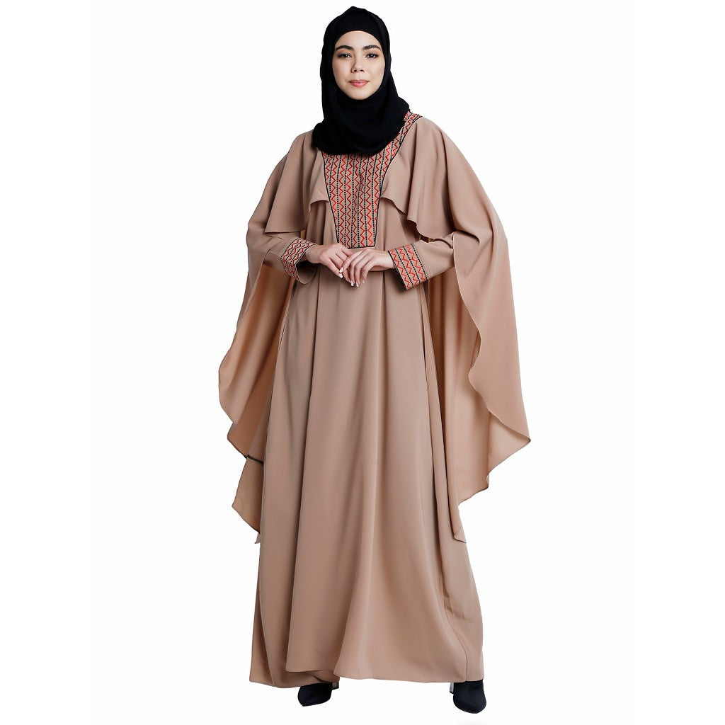 Designer Cape abaya with embroidery work- Beige