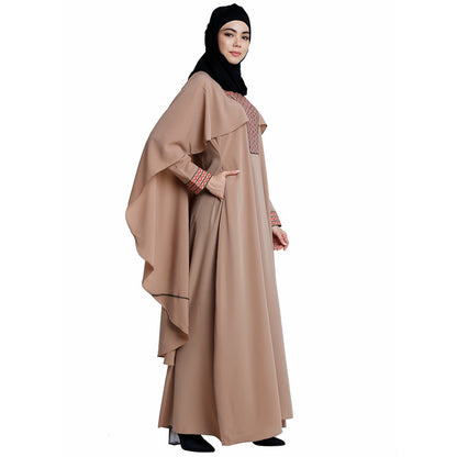 Designer Cape abaya with embroidery work- Beige