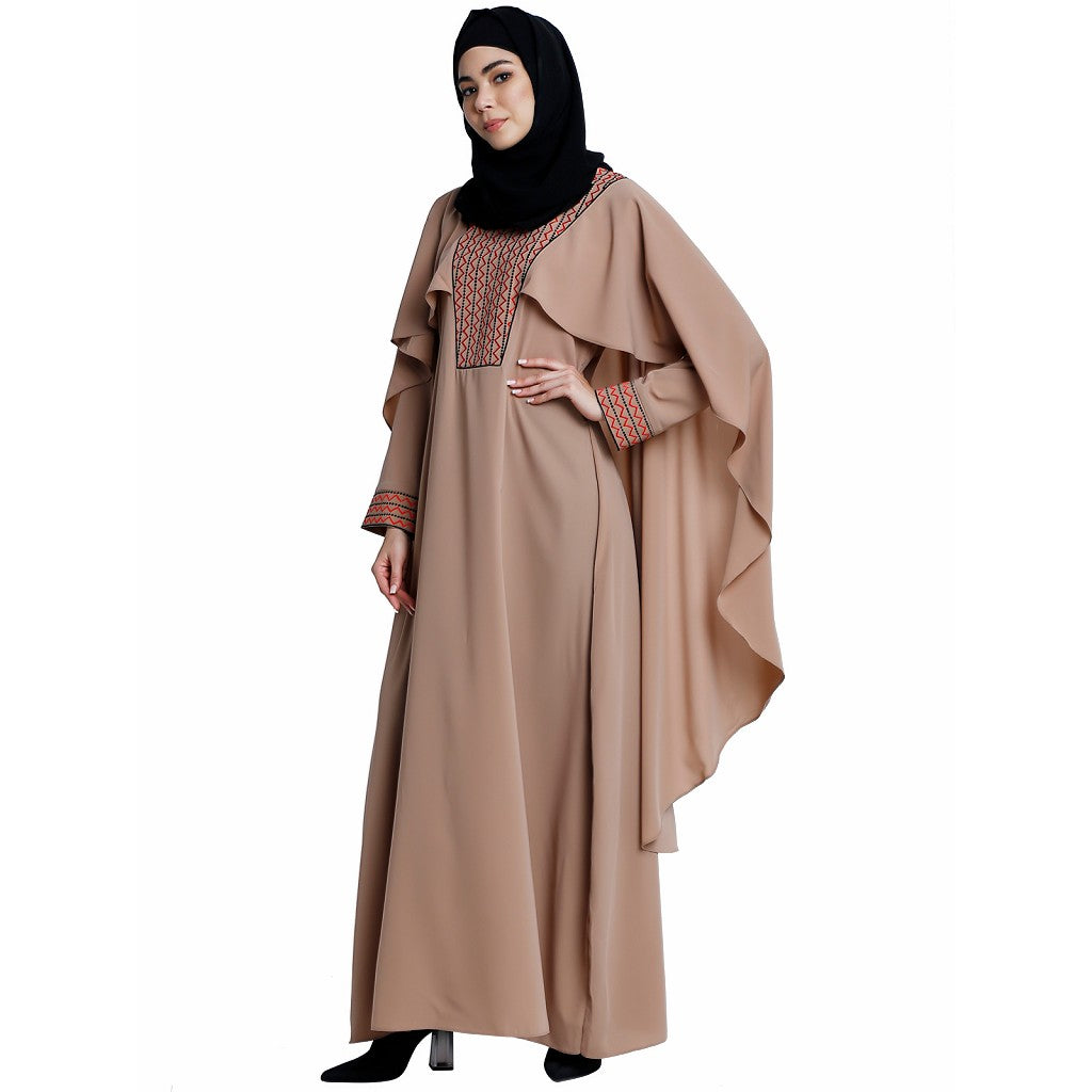 Designer Cape abaya with embroidery work- Beige