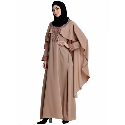 Designer Cape abaya with embroidery work- Beige