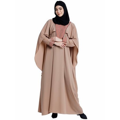 Designer Cape abaya with embroidery work- Beige