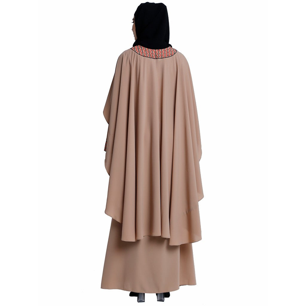 Designer Cape abaya with embroidery work- Beige