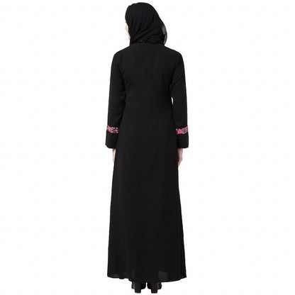 Elegant front open abaya with embroidery work- Black