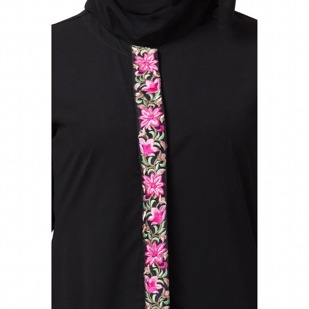 Elegant front open abaya with embroidery work- Black