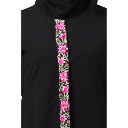 Elegant front open abaya with embroidery work- Black