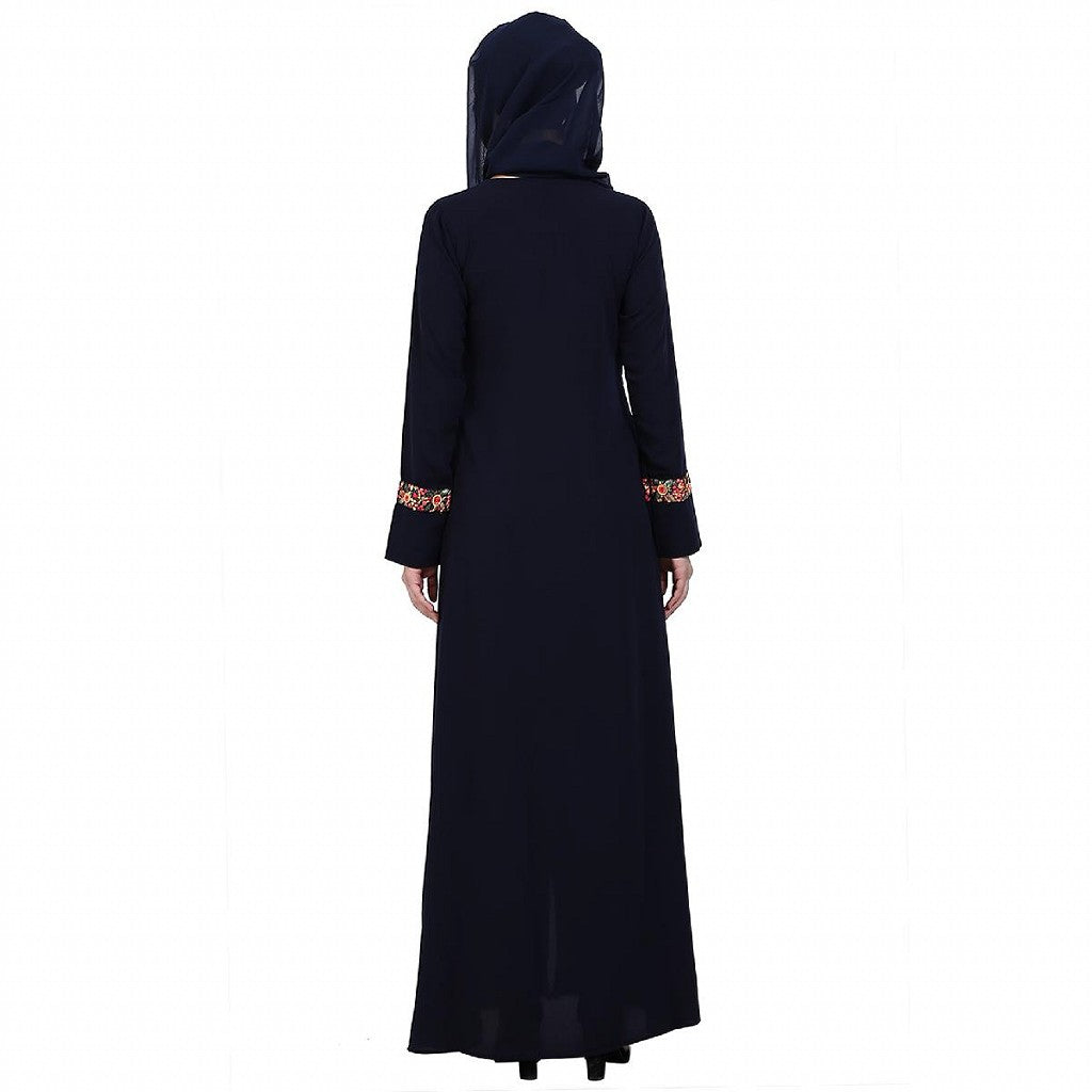Elegant front open abaya with embroidery work- Navy Blue
