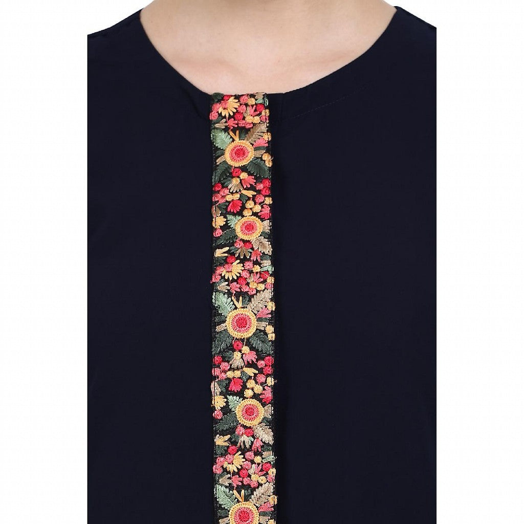 Elegant front open abaya with embroidery work- Navy Blue