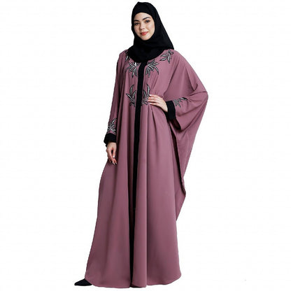 Front open kaftan with embroidery work- Puce Pink