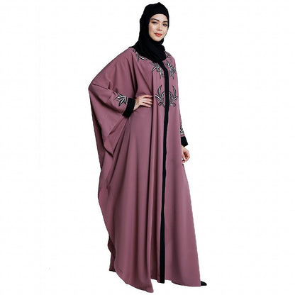 Front open kaftan with embroidery work- Puce Pink