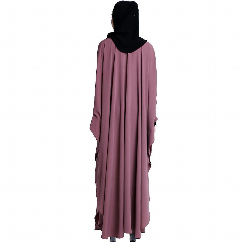 Front open kaftan with embroidery work- Puce Pink