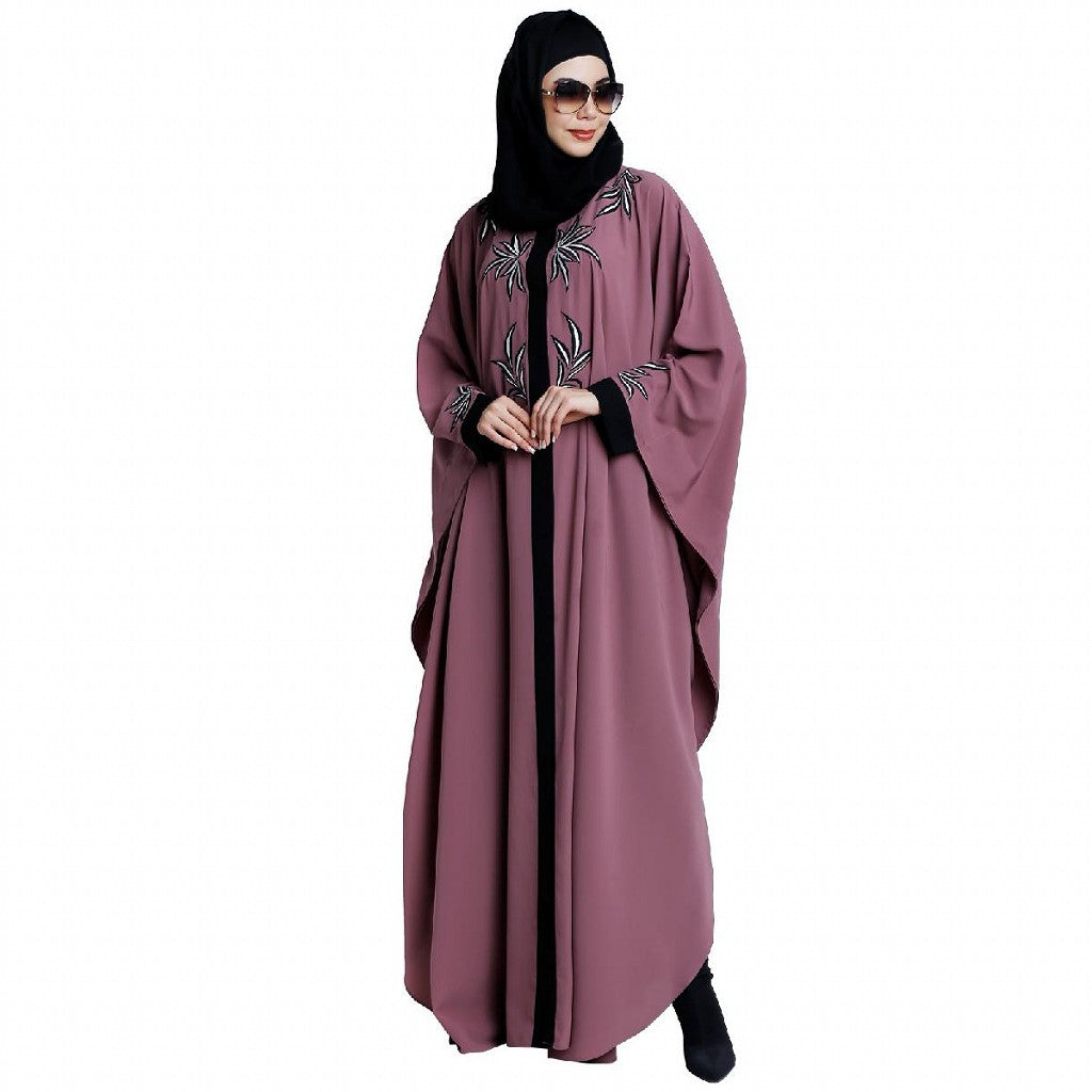 Front open kaftan with embroidery work- Puce Pink