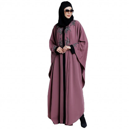 Front open kaftan with embroidery work- Puce Pink
