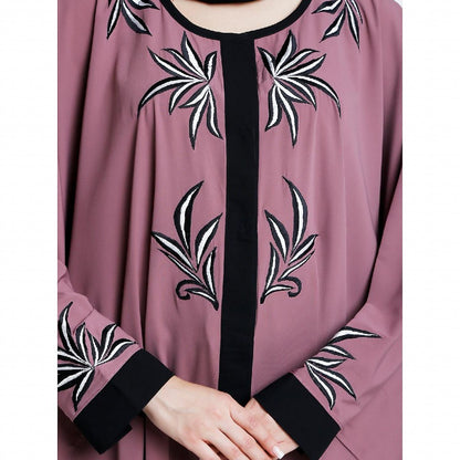 Front open kaftan with embroidery work- Puce Pink