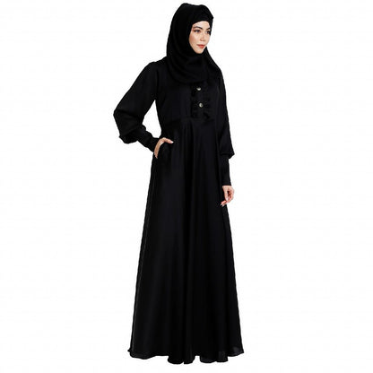 Umbrella abaya in shiny nida fabric- Black