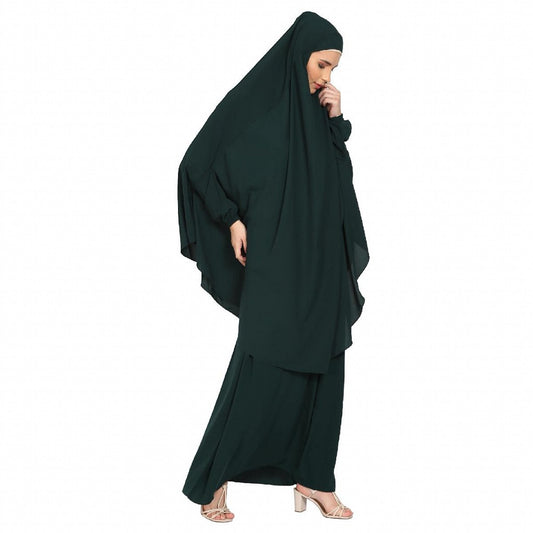 Two piece Jilbab abaya in Nida matt fabric- Bottle Green