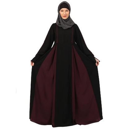 Designer dual color fashionable abaya-Black-Wine