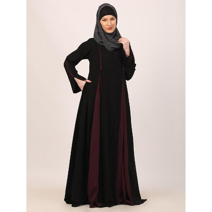Designer dual color fashionable abaya-Black-Wine