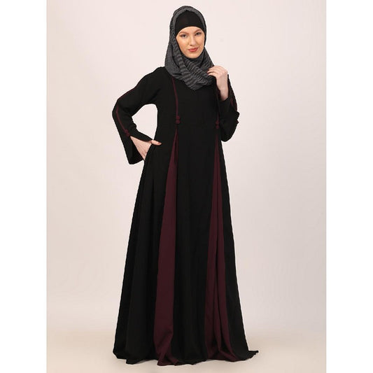 Designer dual color fashionable abaya-Black-Wine