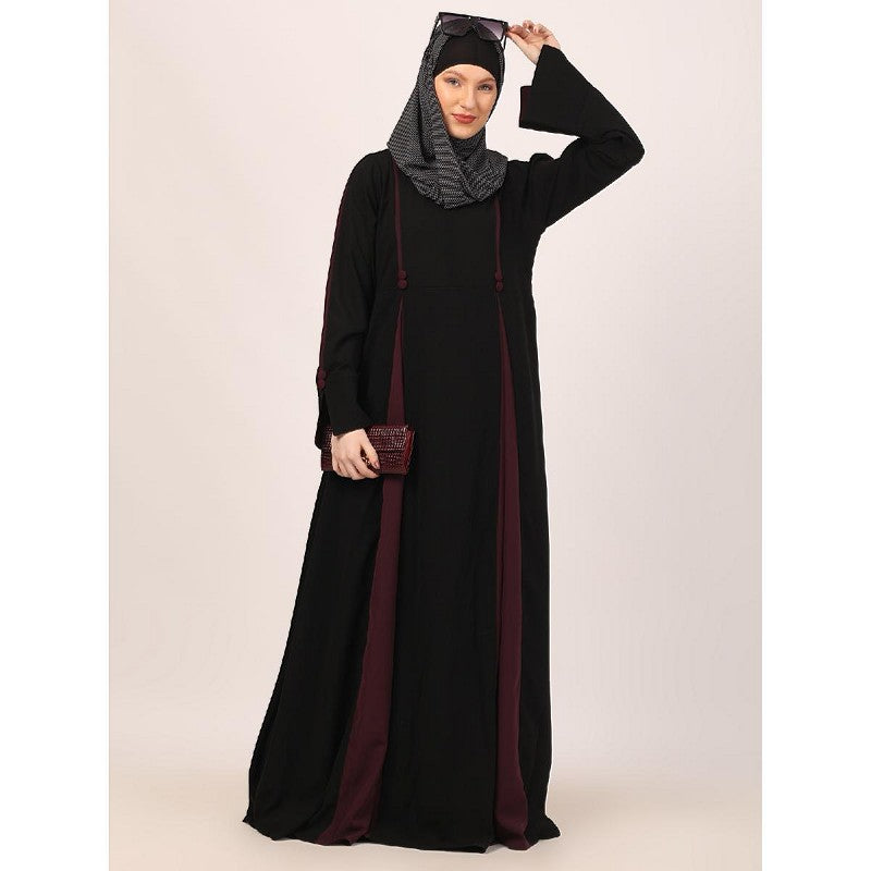 Designer dual color fashionable abaya-Black-Wine