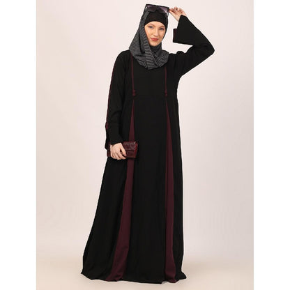 Designer dual color fashionable abaya-Black-Wine