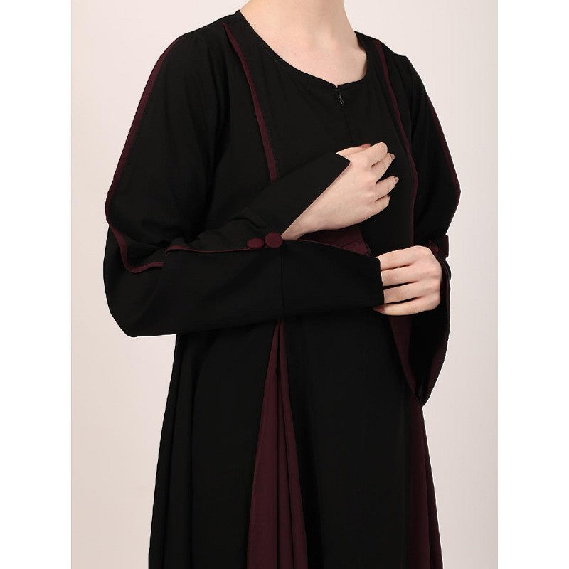 Designer dual color fashionable abaya-Black-Wine