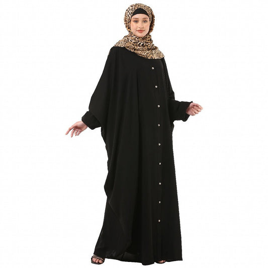 Front open Kaftan with fashionable buttons- Black