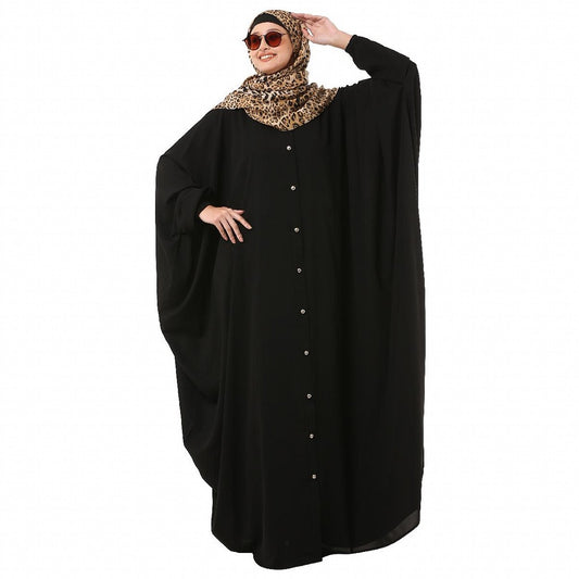 Front open Kaftan with fashionable buttons- Black