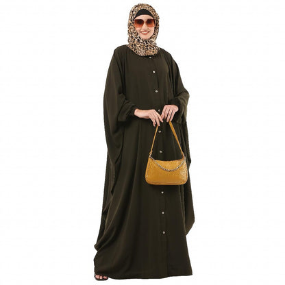 Front open Kaftan with fashionable buttons- Olive Green