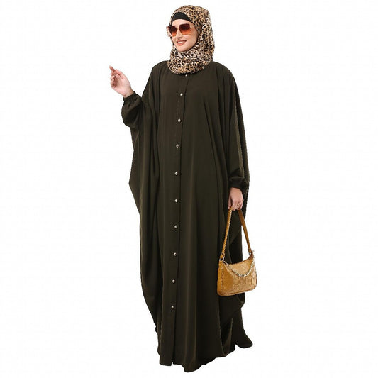Front open Kaftan with fashionable buttons- Olive Green